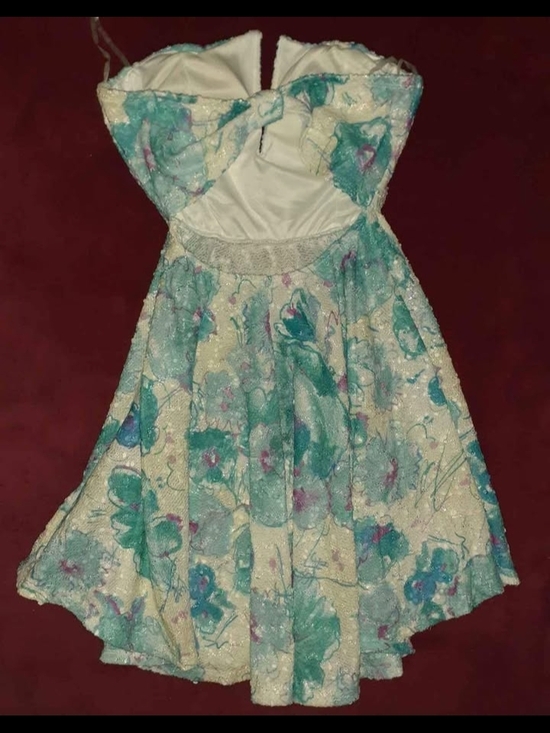 Source Unknown Cream Strapless Floral A-Line Dress with Teal and Purple Accents - Picture 2 of 5